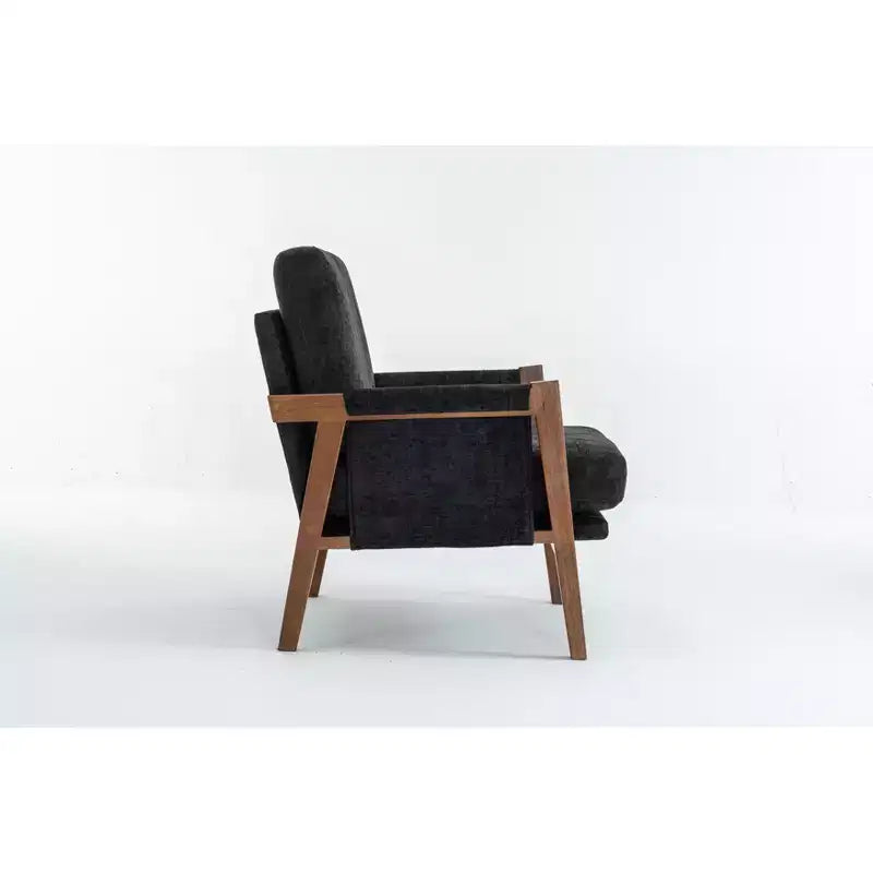 Akzentstuhl im Mid-Century-Modern-Stil mit Chenillebezug, Holz-Loungesessel mit Armlehnen, einzelner Sofasessel für Wohnzimmer und Schlafzimmer