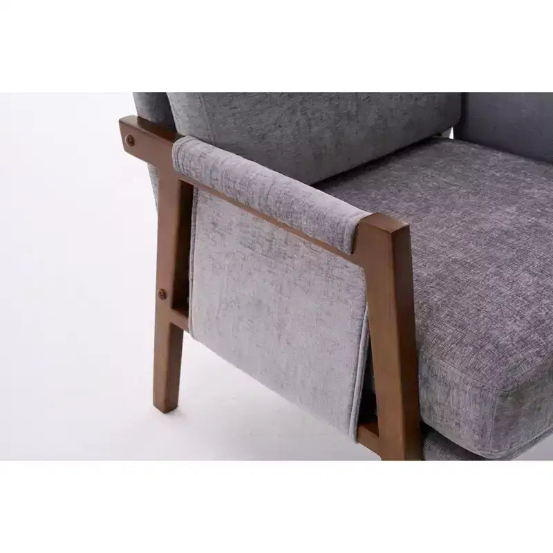 Akzentstuhl im Mid-Century-Modern-Stil mit Chenillebezug, Holz-Loungesessel mit Armlehnen, einzelner Sofasessel für Wohnzimmer und Schlafzimmer