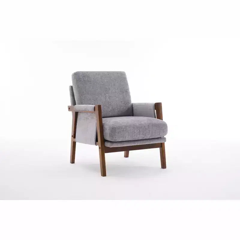 Akzentstuhl im Mid-Century-Modern-Stil mit Chenillebezug, Holz-Loungesessel mit Armlehnen, einzelner Sofasessel für Wohnzimmer und Schlafzimmer