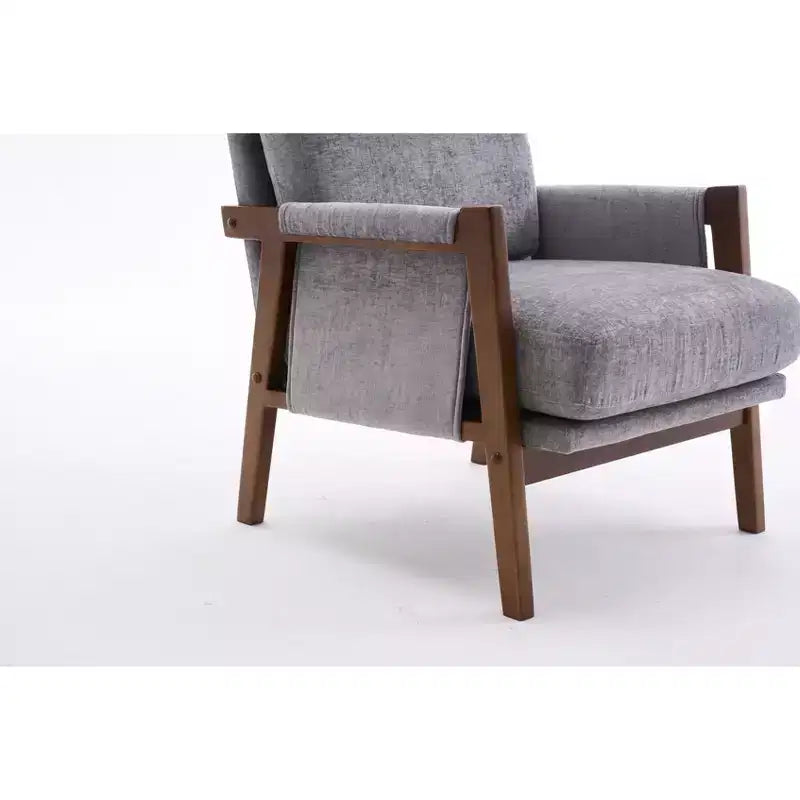 Akzentstuhl im Mid-Century-Modern-Stil mit Chenillebezug, Holz-Loungesessel mit Armlehnen, einzelner Sofasessel für Wohnzimmer und Schlafzimmer