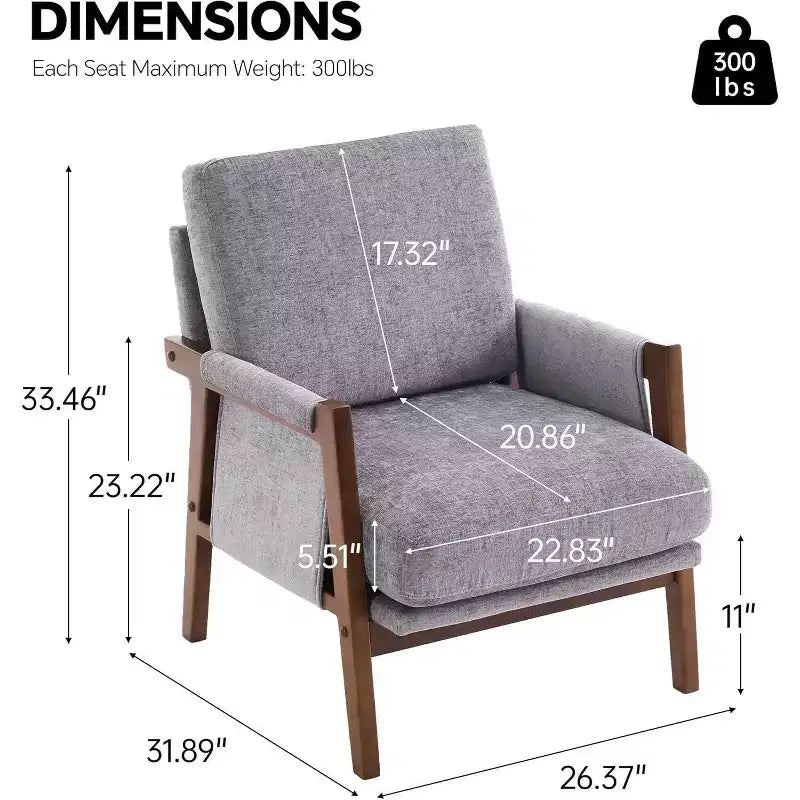 Akzentstuhl im Mid-Century-Modern-Stil mit Chenillebezug, Holz-Loungesessel mit Armlehnen, einzelner Sofasessel für Wohnzimmer und Schlafzimmer