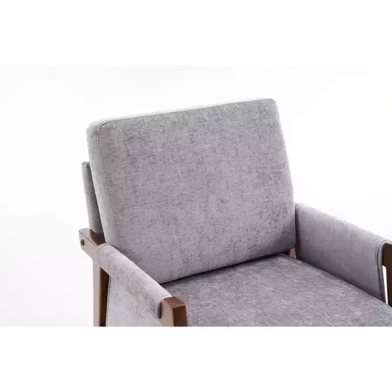 Akzentstuhl im Mid-Century-Modern-Stil mit Chenillebezug, Holz-Loungesessel mit Armlehnen, einzelner Sofasessel für Wohnzimmer und Schlafzimmer