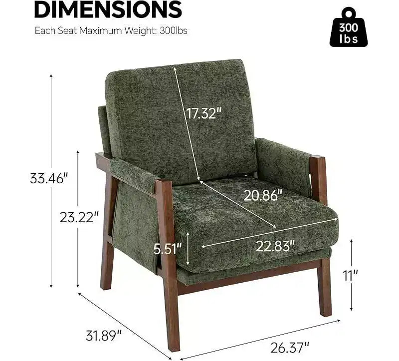 Akzentstuhl im Mid-Century-Modern-Stil mit Chenillebezug, Holz-Loungesessel mit Armlehnen, einzelner Sofasessel für Wohnzimmer und Schlafzimmer