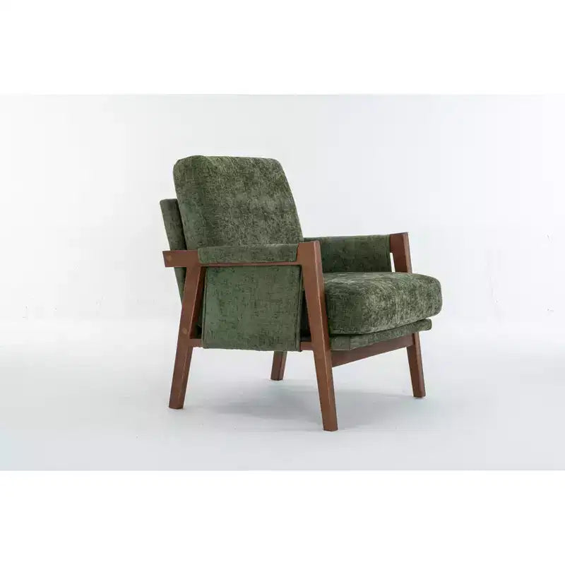Akzentstuhl im Mid-Century-Modern-Stil mit Chenillebezug, Holz-Loungesessel mit Armlehnen, einzelner Sofasessel für Wohnzimmer und Schlafzimmer