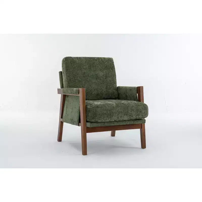 Akzentstuhl im Mid-Century-Modern-Stil mit Chenillebezug, Holz-Loungesessel mit Armlehnen, einzelner Sofasessel für Wohnzimmer und Schlafzimmer