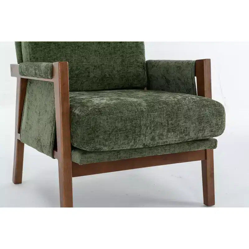 Akzentstuhl im Mid-Century-Modern-Stil mit Chenillebezug, Holz-Loungesessel mit Armlehnen, einzelner Sofasessel für Wohnzimmer und Schlafzimmer