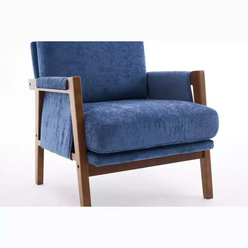 Akzentstuhl im Mid-Century-Modern-Stil mit Chenillebezug, Holz-Loungesessel mit Armlehnen, einzelner Sofasessel für Wohnzimmer und Schlafzimmer