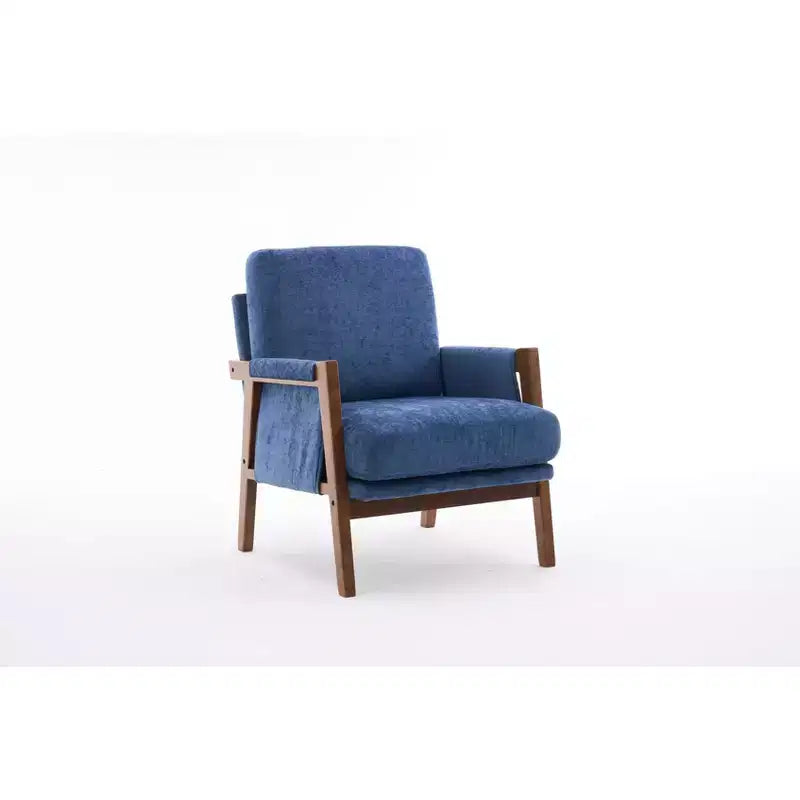 Akzentstuhl im Mid-Century-Modern-Stil mit Chenillebezug, Holz-Loungesessel mit Armlehnen, einzelner Sofasessel für Wohnzimmer und Schlafzimmer