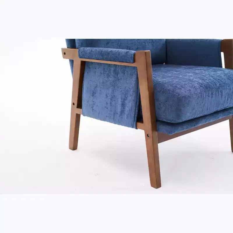 Akzentstuhl im Mid-Century-Modern-Stil mit Chenillebezug, Holz-Loungesessel mit Armlehnen, einzelner Sofasessel für Wohnzimmer und Schlafzimmer