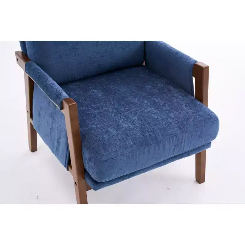 Akzentstuhl im Mid-Century-Modern-Stil mit Chenillebezug, Holz-Loungesessel mit Armlehnen, einzelner Sofasessel für Wohnzimmer und Schlafzimmer
