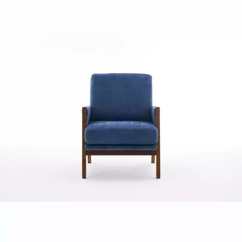Akzentstuhl im Mid-Century-Modern-Stil mit Chenillebezug, Holz-Loungesessel mit Armlehnen, einzelner Sofasessel für Wohnzimmer und Schlafzimmer
