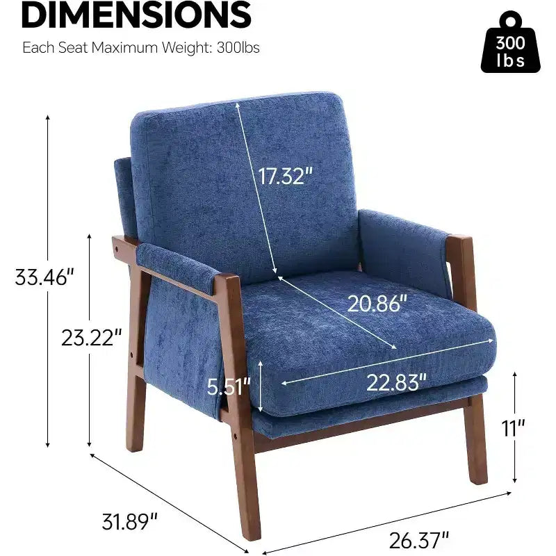 Akzentstuhl im Mid-Century-Modern-Stil mit Chenillebezug, Holz-Loungesessel mit Armlehnen, einzelner Sofasessel für Wohnzimmer und Schlafzimmer