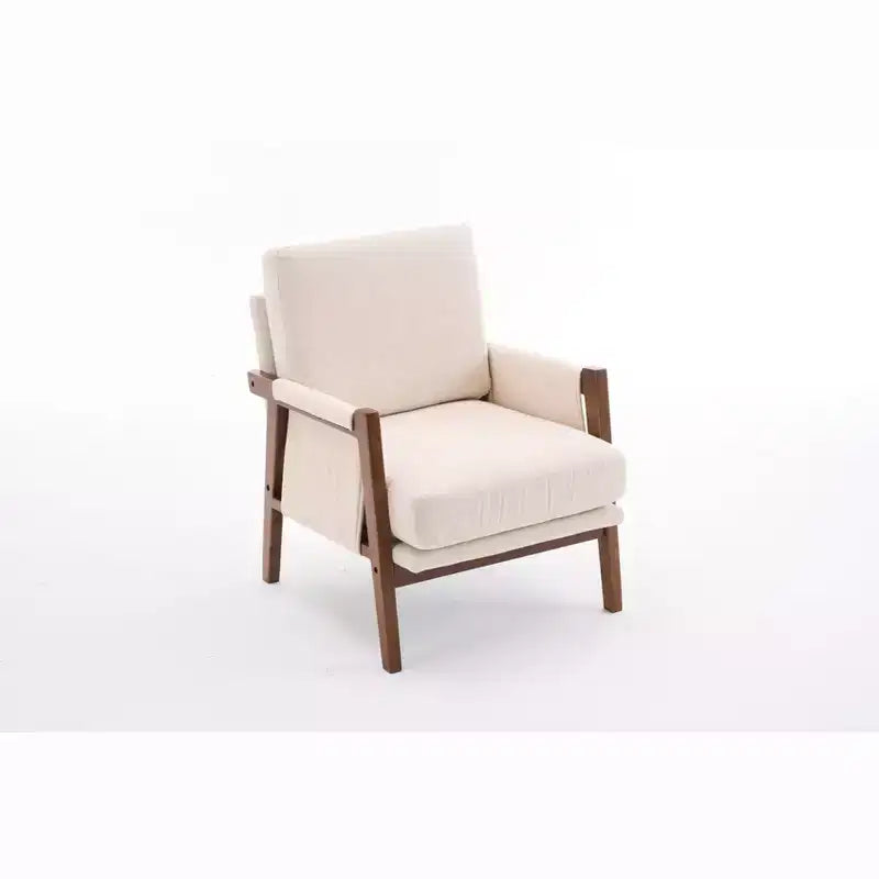 Akzentstuhl im Mid-Century-Modern-Stil mit Chenillebezug, Holz-Loungesessel mit Armlehnen, einzelner Sofasessel für Wohnzimmer und Schlafzimmer