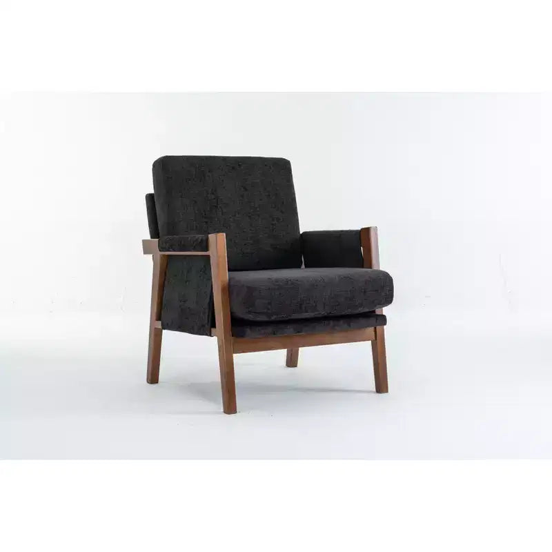 Akzentstuhl im Mid-Century-Modern-Stil mit Chenillebezug, Holz-Loungesessel mit Armlehnen, einzelner Sofasessel für Wohnzimmer und Schlafzimmer