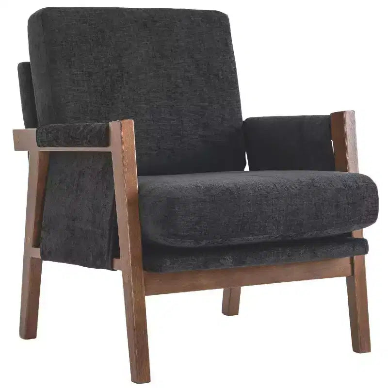 Sillón decorativo moderno de mediados de siglo con tapizado de chenilla, sillón de madera con reposabrazos, sofá individual para sala de estar y dormitorio