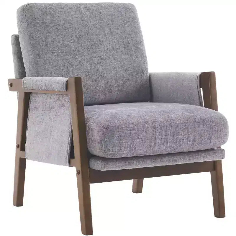 Sillón decorativo moderno de mediados de siglo con tapizado de chenilla, sillón de madera con reposabrazos, sofá individual para sala de estar y dormitorio