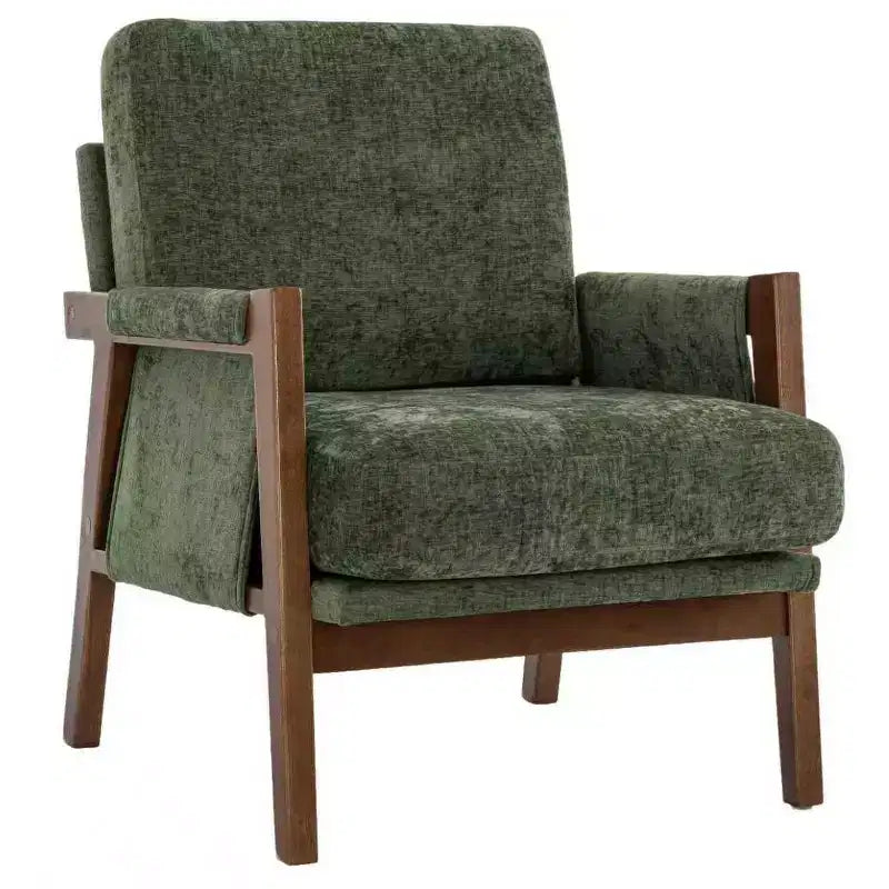Sillón decorativo moderno de mediados de siglo con tapizado de chenilla, sillón de madera con reposabrazos, sofá individual para sala de estar y dormitorio