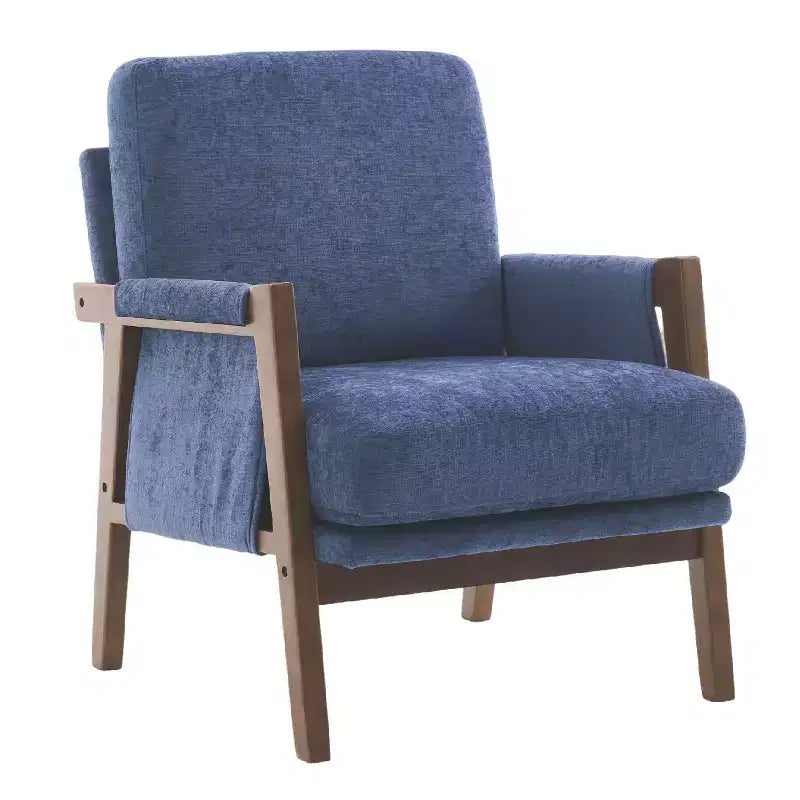 Sillón decorativo moderno de mediados de siglo con tapizado de chenilla, sillón de madera con reposabrazos, sofá individual para sala de estar y dormitorio