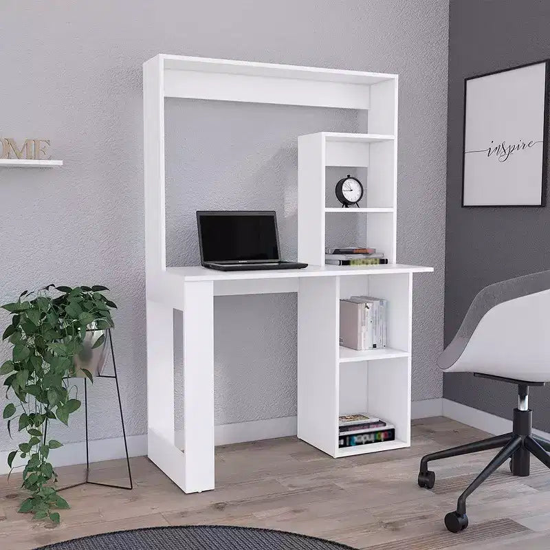 Schreibtisch 38.8, Schreibtisch mit Aufsatz und 5 Ablagefächern, großzügige Tischplatte, moderner Arbeitsplatz für Laptop, Büro, Schlafzimmer und Arbeitszimmer