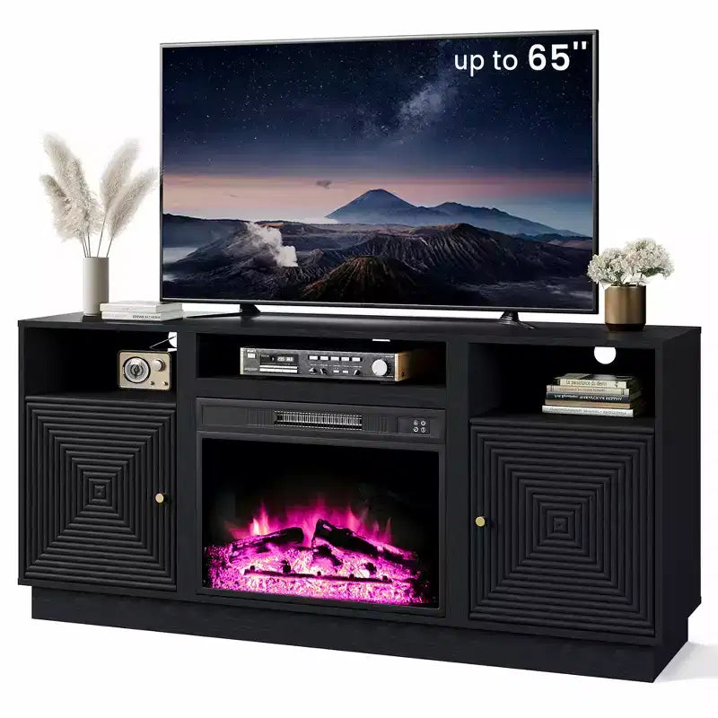 Kamin-TV-Ständer, 59'', für Fernseher bis zu 65'', mit Stauraum und verstellbaren Ablagen