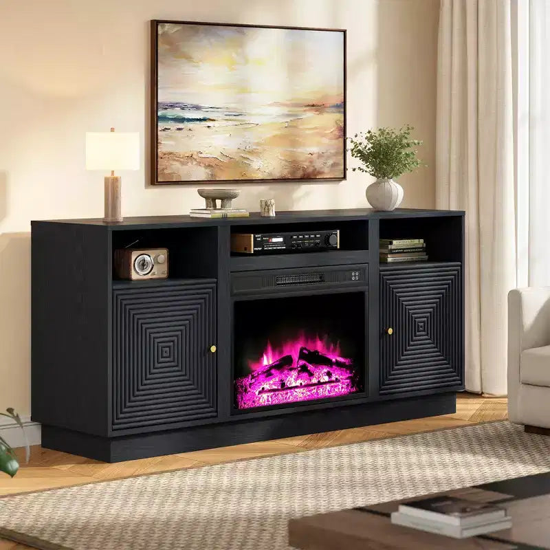Kamin-TV-Ständer, 59'', für Fernseher bis zu 65'', mit Stauraum und verstellbaren Ablagen