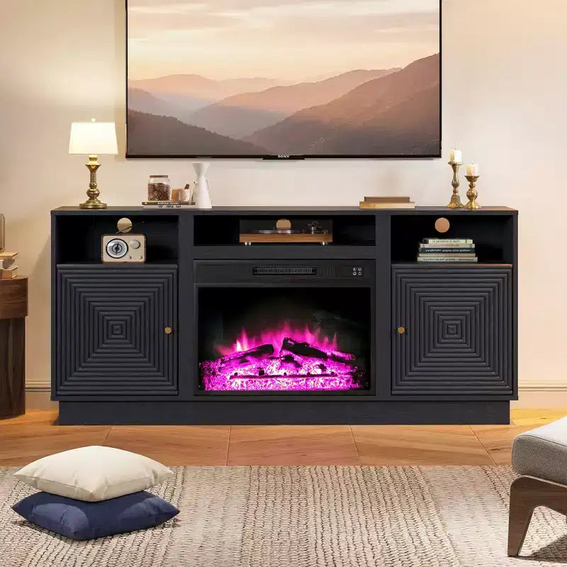 Kamin-TV-Ständer, 59'', für Fernseher bis zu 65'', mit Stauraum und verstellbaren Ablagen