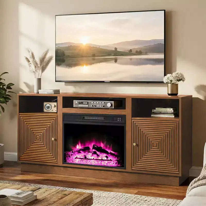 Kamin-TV-Ständer, 59'', für Fernseher bis zu 65'', mit Stauraum und verstellbaren Ablagen