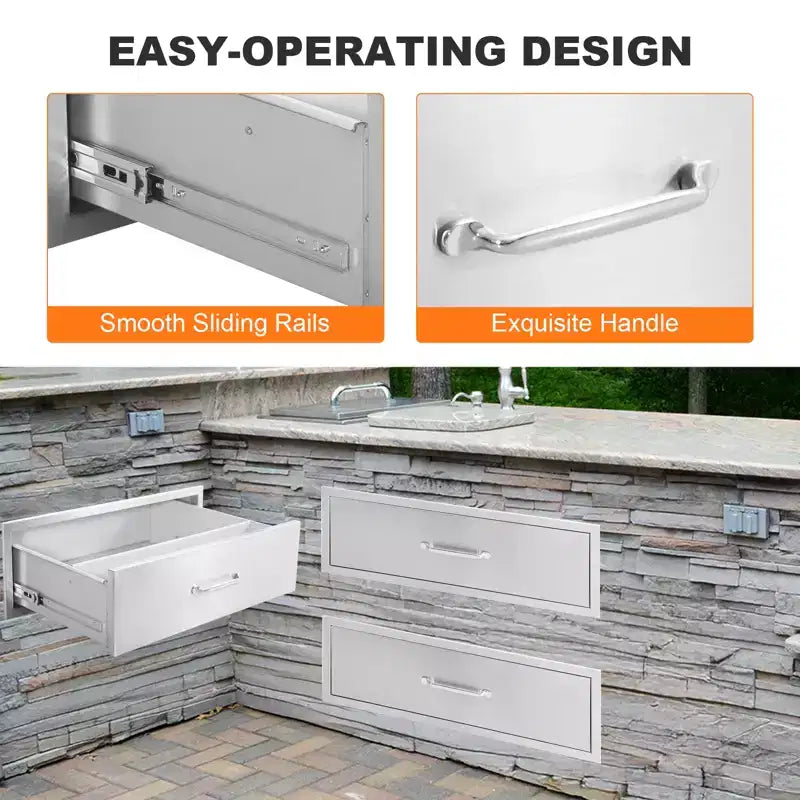 30x23x10 Outdoor-Küchenschublade, BBQ-Schublade aus Edelstahl mit flächenbündigem Einbau, Silber