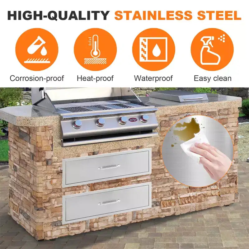 30x23x10 Outdoor-Küchenschublade, BBQ-Schublade aus Edelstahl mit flächenbündigem Einbau, Silber