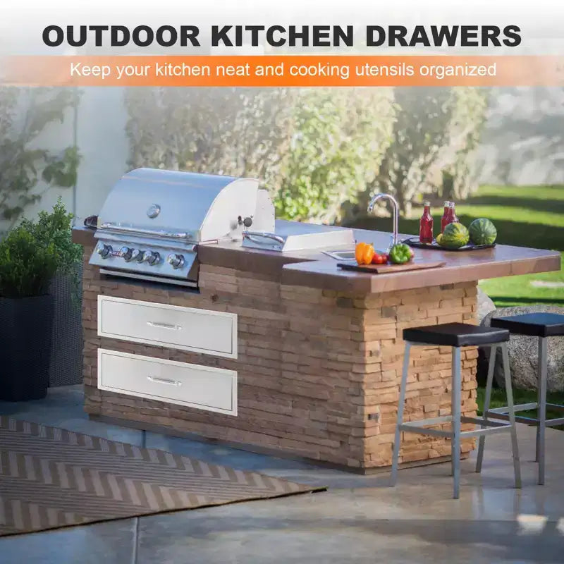 30x23x10 Outdoor-Küchenschublade, BBQ-Schublade aus Edelstahl mit flächenbündigem Einbau, Silber