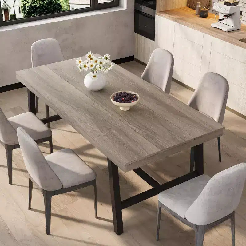 Table de salle à manger industrielle de 70.87 pour 6-8 personnes, longue table de cuisine en bois avec cadre métallique robuste et finition noire, table rectangulaire pour 6 personnes