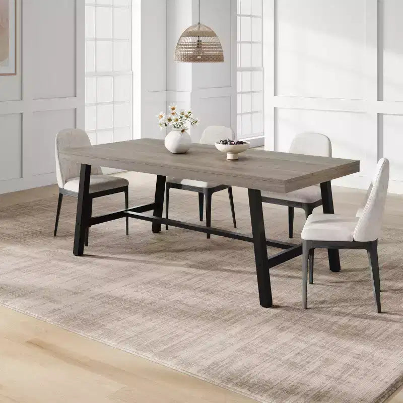 Table de salle à manger industrielle de 70.87 pour 6-8 personnes, longue table de cuisine en bois avec cadre métallique robuste et finition noire, table rectangulaire pour 6 personnes