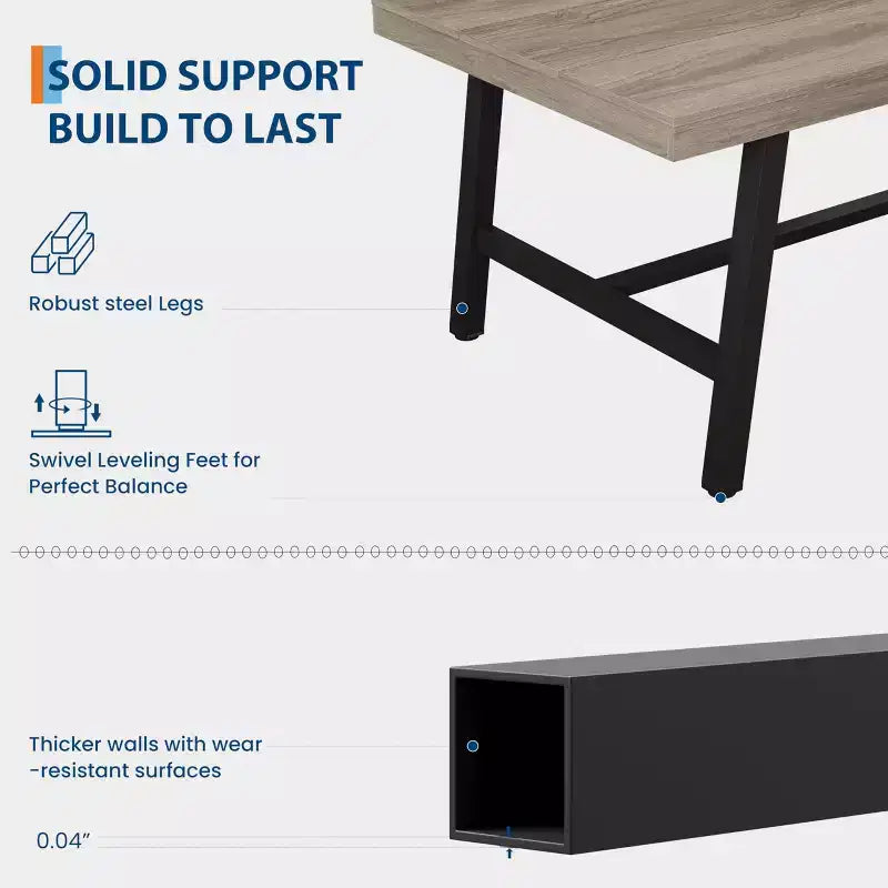 Table de salle à manger industrielle de 70.87 pour 6-8 personnes, longue table de cuisine en bois avec cadre métallique robuste et finition noire, table rectangulaire pour 6 personnes