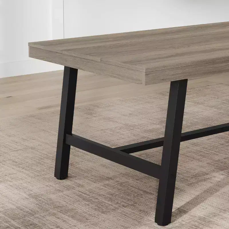 Table de salle à manger industrielle de 70.87 pour 6-8 personnes, longue table de cuisine en bois avec cadre métallique robuste et finition noire, table rectangulaire pour 6 personnes