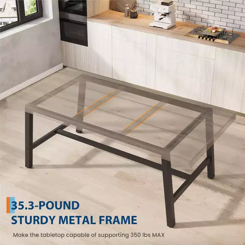 Table de salle à manger industrielle de 70.87 pour 6-8 personnes, longue table de cuisine en bois avec cadre métallique robuste et finition noire, table rectangulaire pour 6 personnes