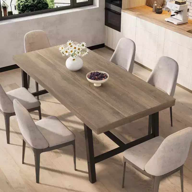 Table de salle à manger industrielle de 70.87 pour 6-8 personnes, longue table de cuisine en bois avec cadre métallique robuste et finition noire, table rectangulaire pour 6 personnes