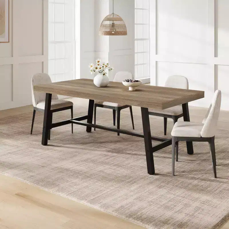 Table de salle à manger industrielle de 70.87 pour 6-8 personnes, longue table de cuisine en bois avec cadre métallique robuste et finition noire, table rectangulaire pour 6 personnes