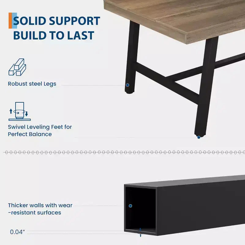 Table de salle à manger industrielle de 70.87 pour 6-8 personnes, longue table de cuisine en bois avec cadre métallique robuste et finition noire, table rectangulaire pour 6 personnes