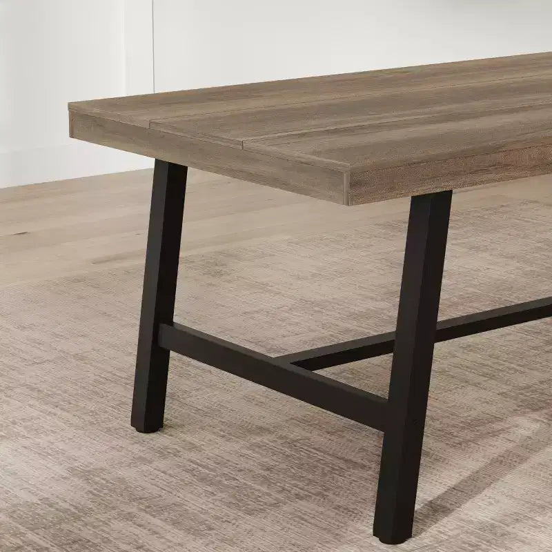 Table de salle à manger industrielle de 70.87 pour 6-8 personnes, longue table de cuisine en bois avec cadre métallique robuste et finition noire, table rectangulaire pour 6 personnes
