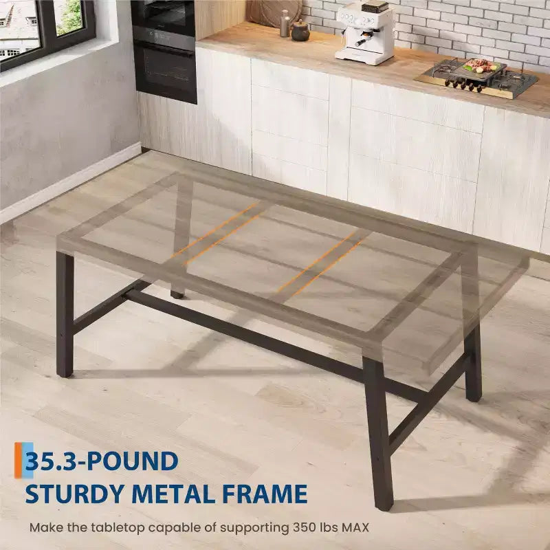 Table de salle à manger industrielle de 70.87 pour 6-8 personnes, longue table de cuisine en bois avec cadre métallique robuste et finition noire, table rectangulaire pour 6 personnes
