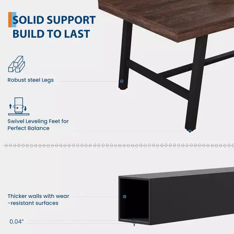 Table de salle à manger industrielle de 70.87 pour 6-8 personnes, longue table de cuisine en bois avec cadre métallique robuste et finition noire, table rectangulaire pour 6 personnes
