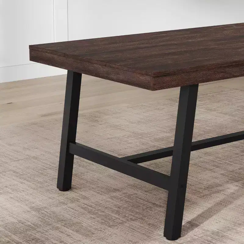 Table de salle à manger industrielle de 70.87 pour 6-8 personnes, longue table de cuisine en bois avec cadre métallique robuste et finition noire, table rectangulaire pour 6 personnes