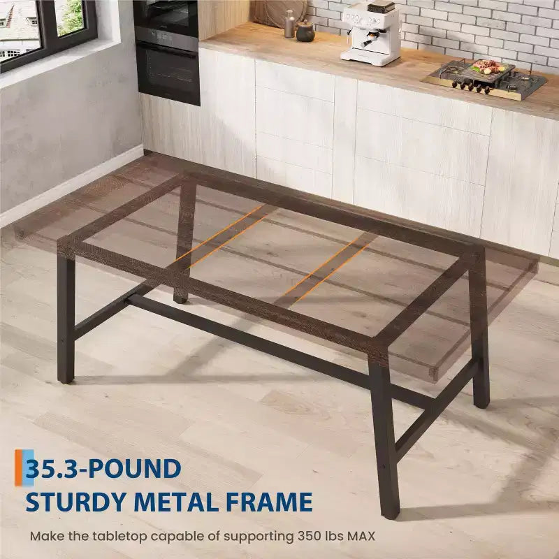 Table de salle à manger industrielle de 70.87 pour 6-8 personnes, longue table de cuisine en bois avec cadre métallique robuste et finition noire, table rectangulaire pour 6 personnes