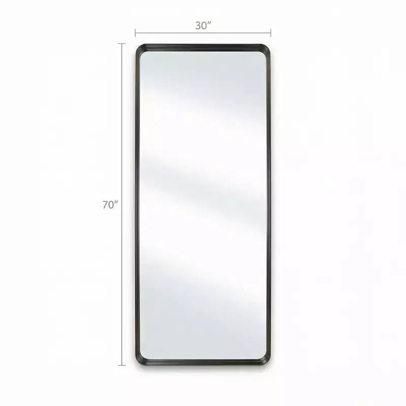 Großer schwarzer Ganzkörperspiegel aus Metall mit abgerundeten Ecken, modernes minimalistisches Design