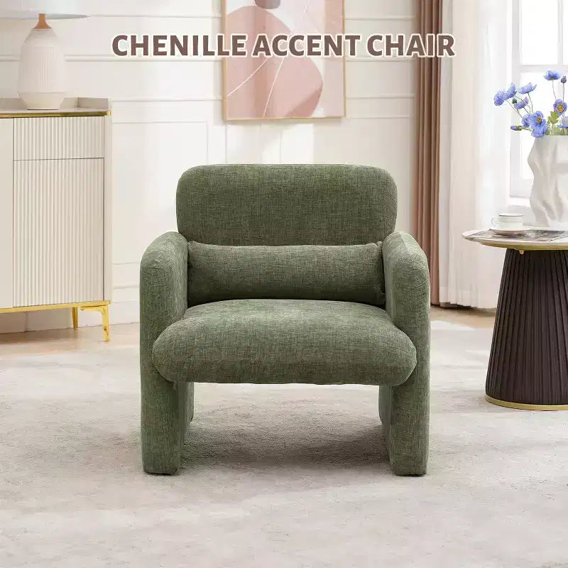 Sillón decorativo con brazos, silla moderna de chenilla para sala de estar, sillón tapizado de descanso, sofá individual para dormitorio, oficina o apartamento