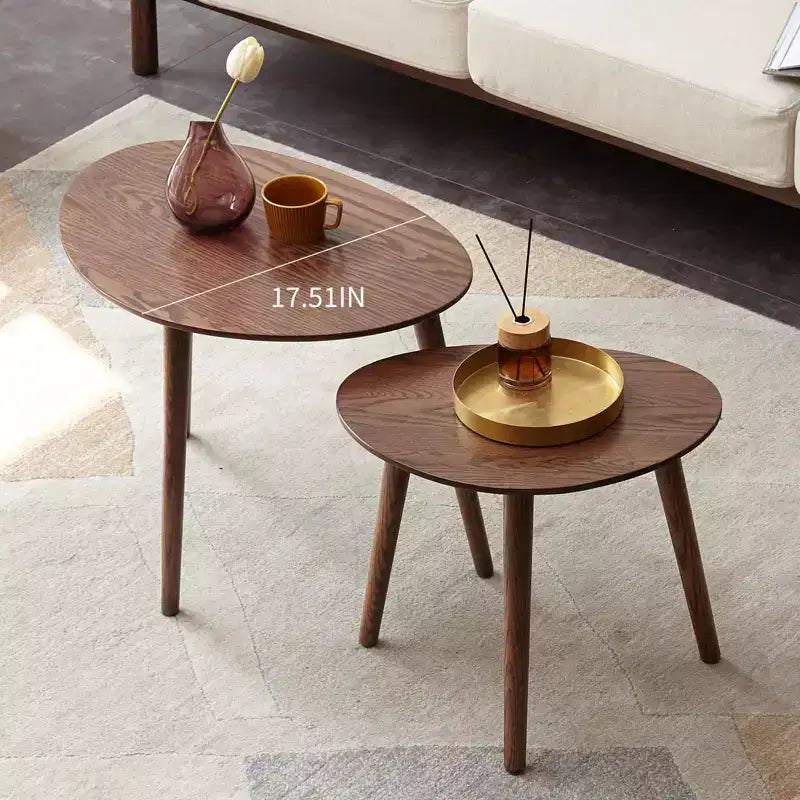 16 Beistelltisch aus massiver Eiche, niedriger Tisch in Kieselsteinform im Mid-Century-Modern-Stil, formaldehydfreier Tisch für Wohnzimmer/Büro (Walnuss)