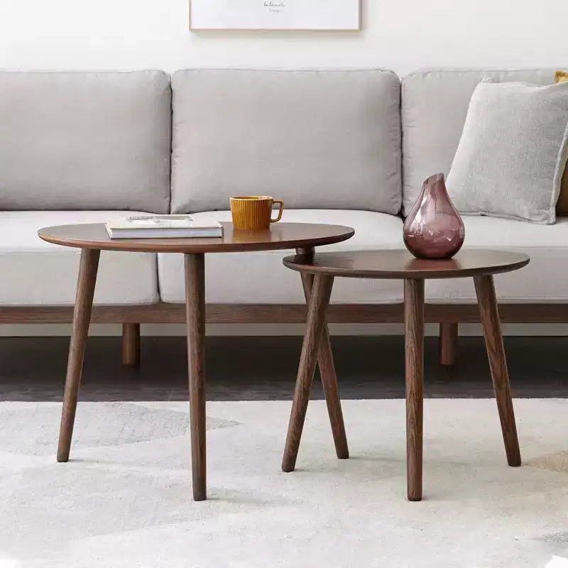16 Beistelltisch aus massiver Eiche, niedriger Tisch in Kieselsteinform im Mid-Century-Modern-Stil, formaldehydfreier Tisch für Wohnzimmer/Büro (Walnuss)