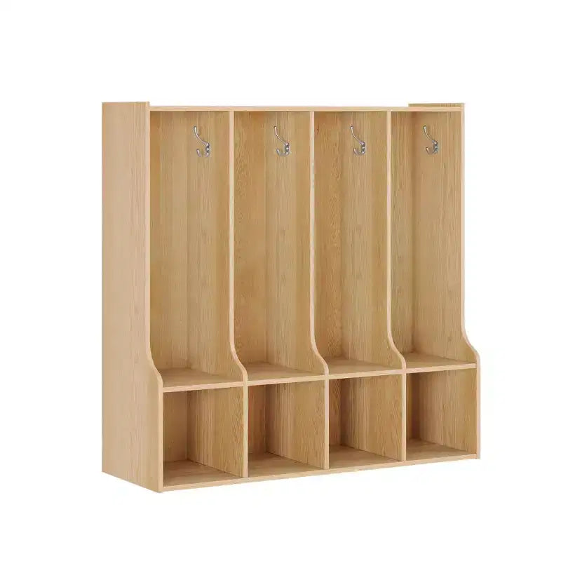 Garderobenschrank für Klassenzimmer mit 4 Fächern, 8 Haken und 4 Ablagefächern, vielseitiger Organizer für Zuhause, Schule, Kinderkrippe und Kindergarten