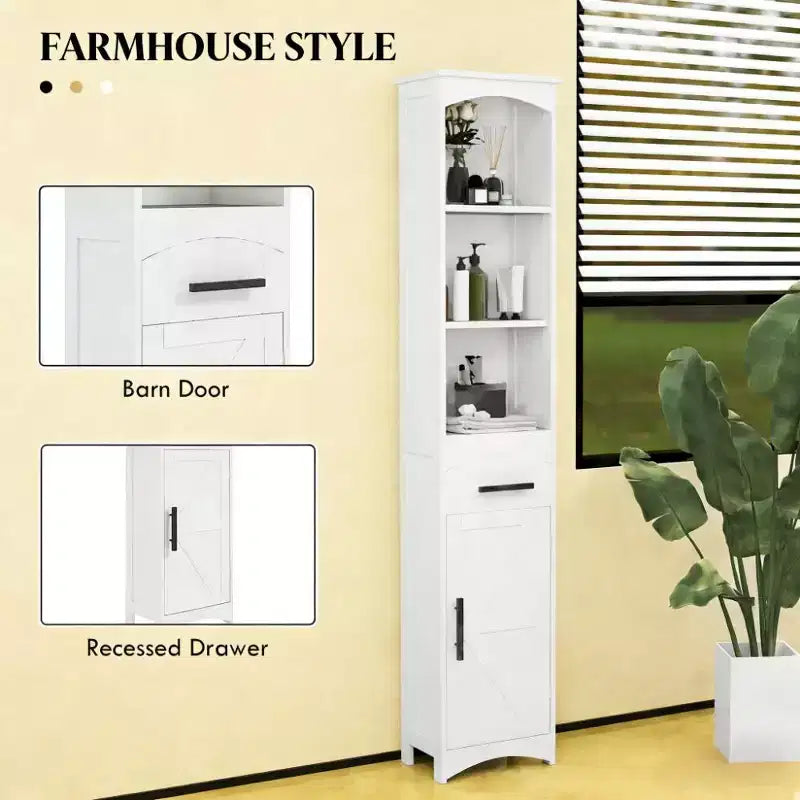 Armoire de rangement de salle de bain haute et étroite de style maison de campagne