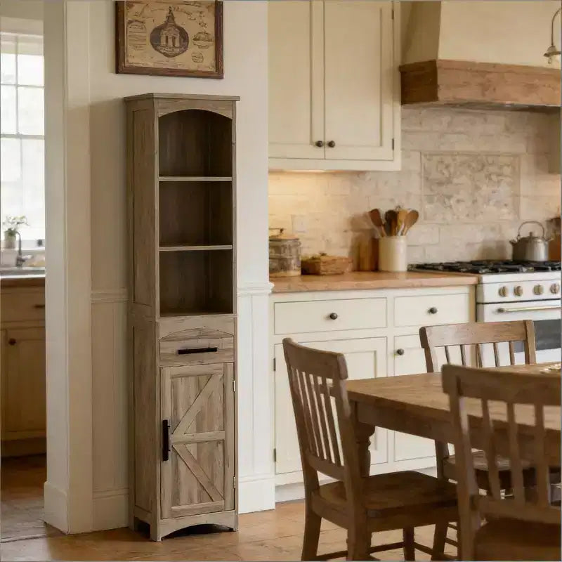 Armoire de rangement de salle de bain haute et étroite de style maison de campagne